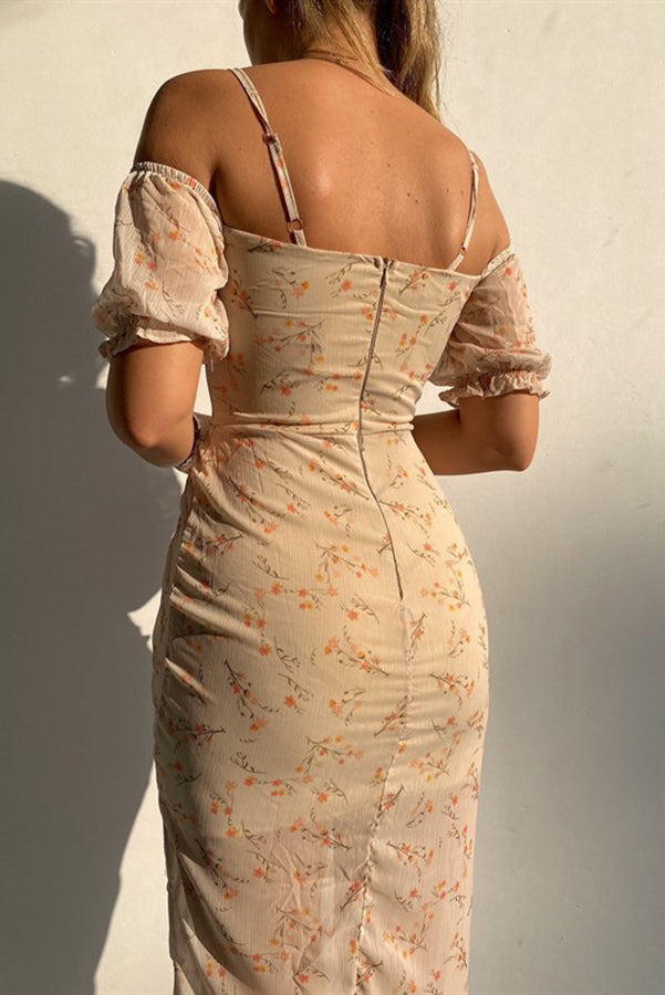 Stilla | Sexy Sweetheart Floral Rynket Midi Kjole Rabat