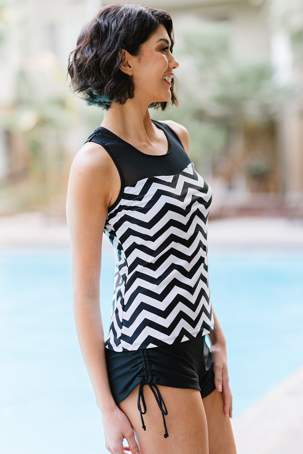 Stilla | Størrelse Chevron Print Rynket Tankini Sæt Online nu