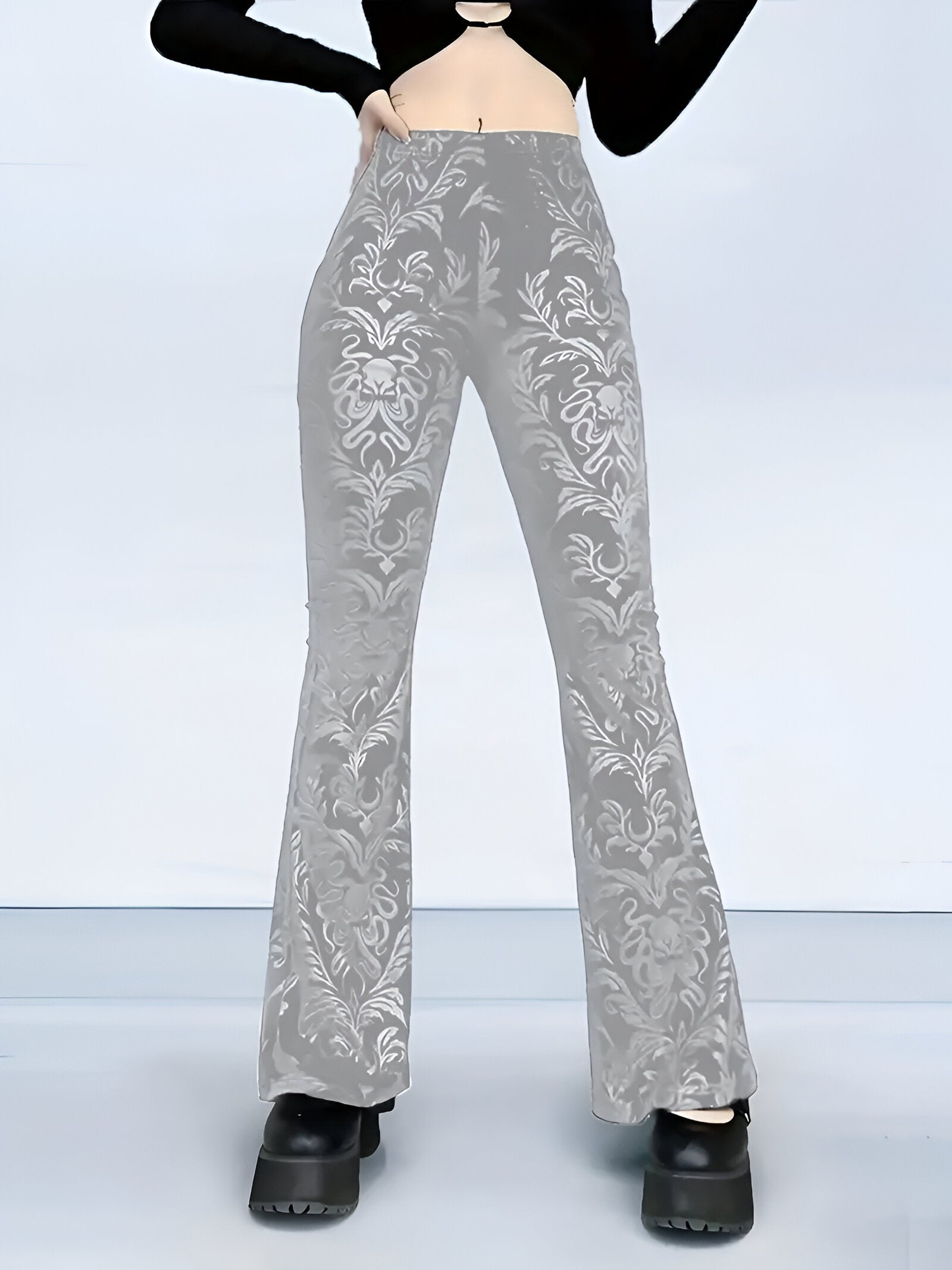 Stilla | Elegant Gothic Floral Flared Pants