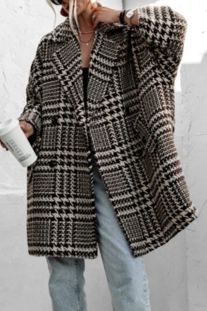 Stilla | Frakke med lange ærmer, houndstooth mønster og lommer