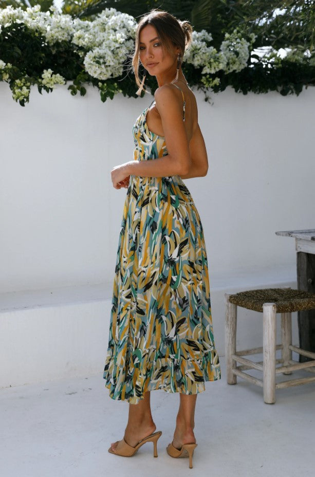 Stilla | Off Shoulder Boho Sling Print Kjole Online salg