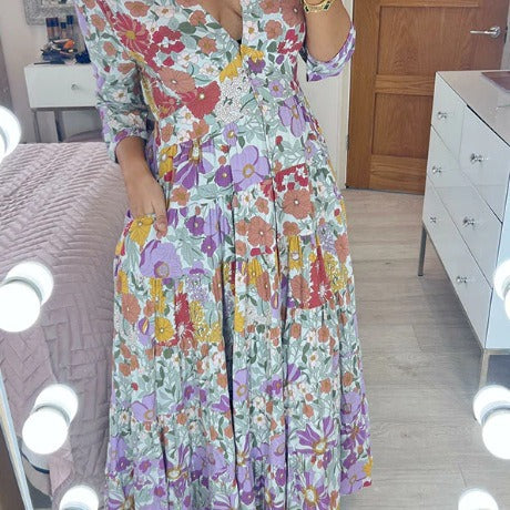 Stilla | Floral-Kjole Plus Størrelse Fe V-Hals Floral Kjole Online Hot Salg