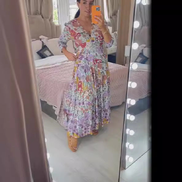 Stilla | Floral-Kjole Plus Størrelse Fe V-Hals Floral Kjole Online Hot Salg