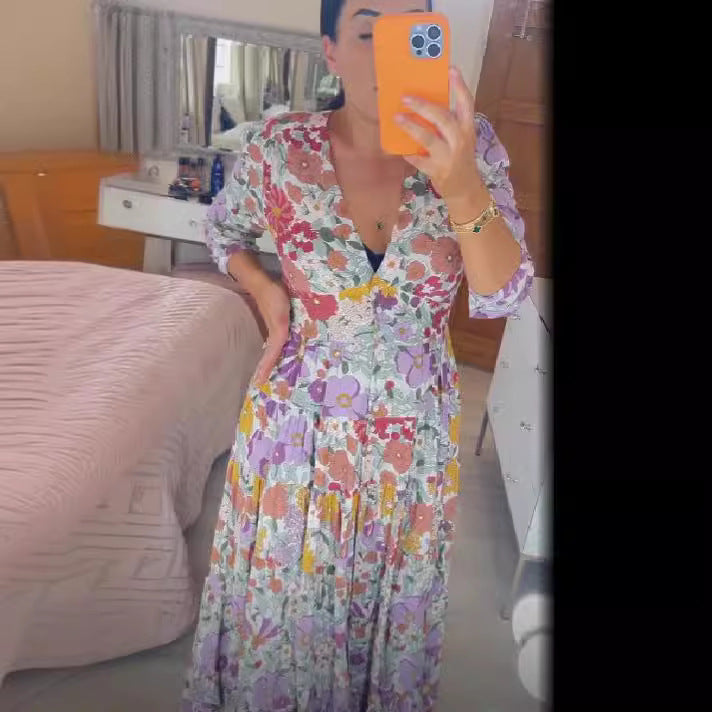 Stilla | Floral-Kjole Plus Størrelse Fe V-Hals Floral Kjole Online Hot Salg