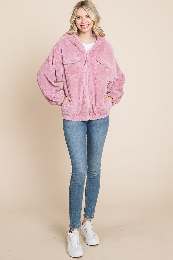 Stilla | Code Faux Fur Zip Up Hættejakke med Side Lommer