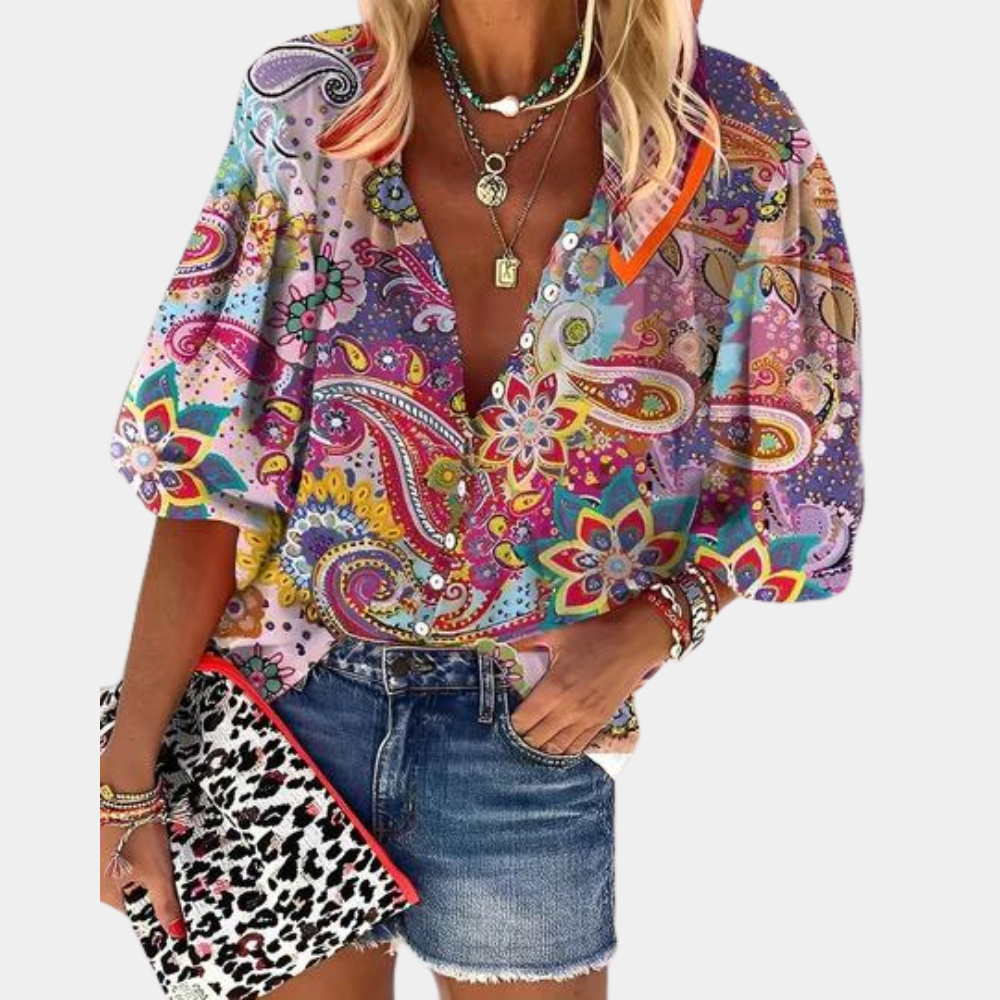 Stilla | Elegant Damebluse Med Stilisering Paisleydesign Rabat