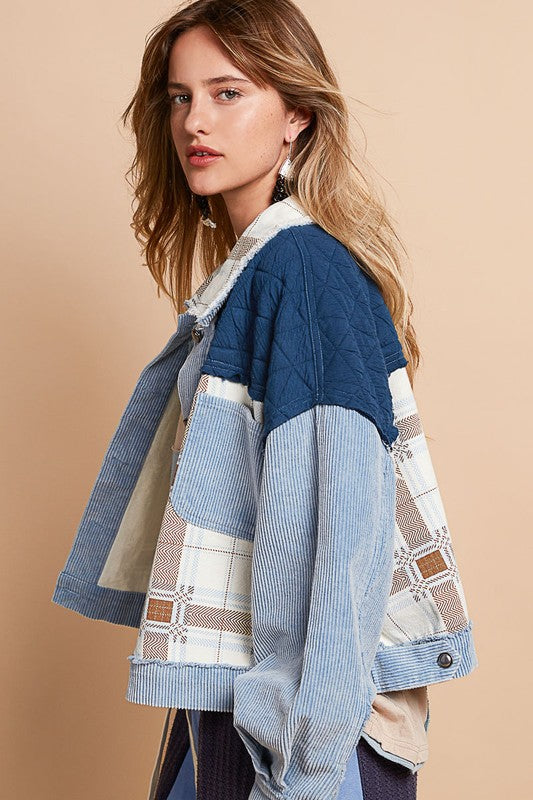 Stilla | Fløjl Jacquard Patchwork Knap Op Jakke Udsalg