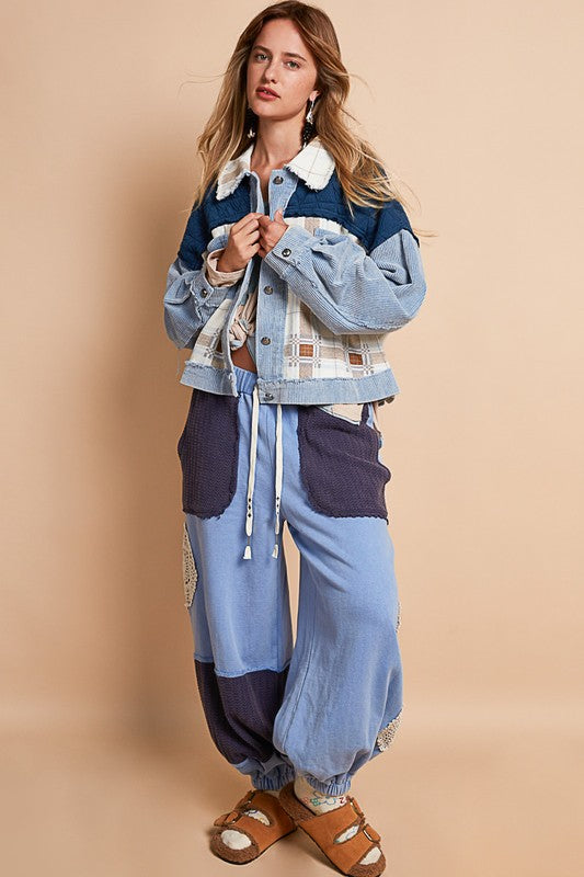 Stilla | Fløjl Jacquard Patchwork Knap Op Jakke Udsalg