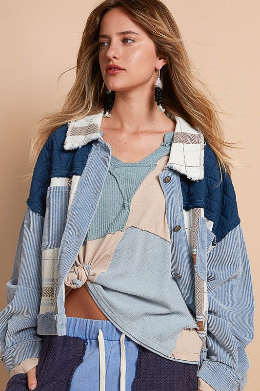 Stilla | Fløjl Jacquard Patchwork Knap Op Jakke Udsalg