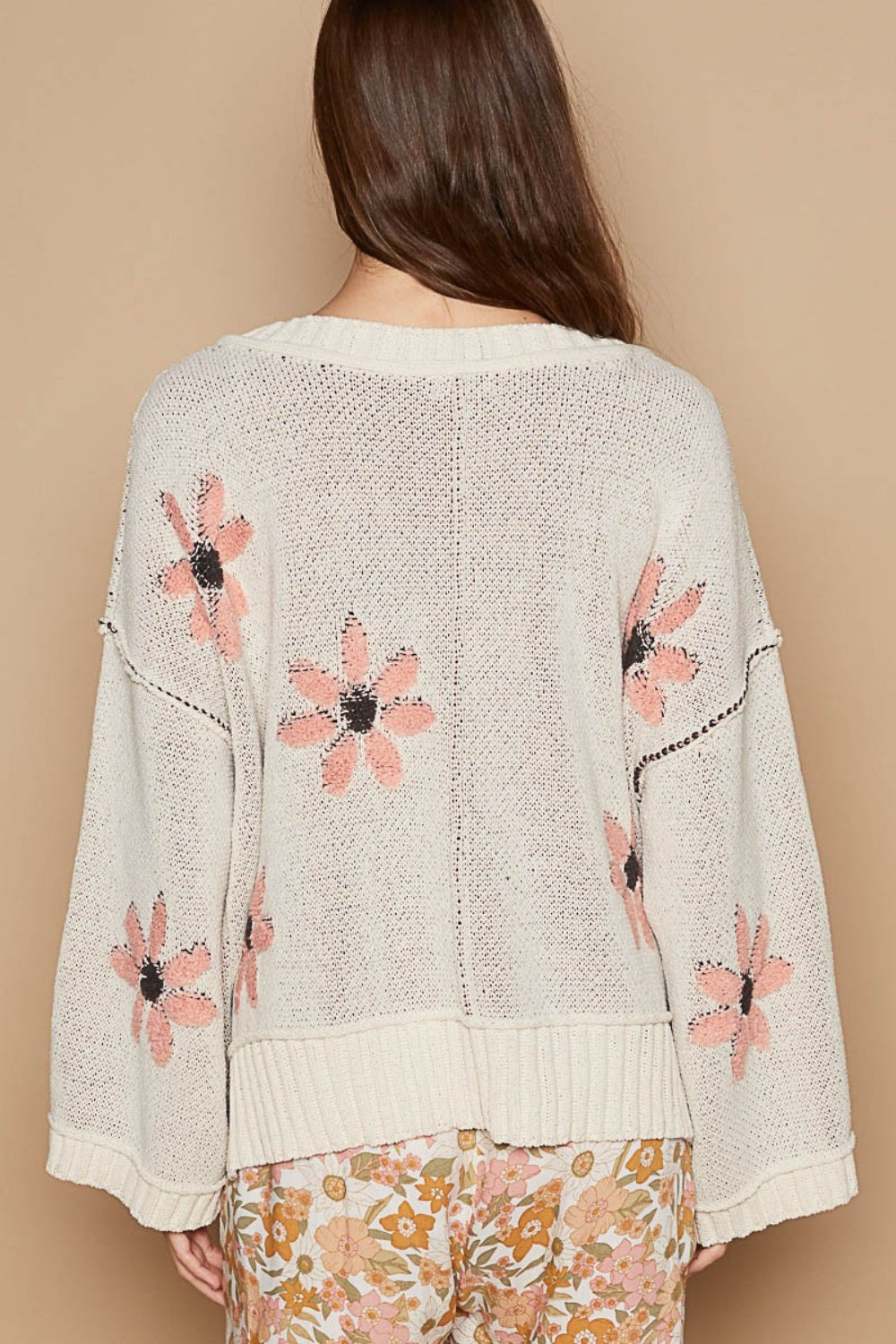 Stilla | V-Hals Blomstret Chenille Sweater på udsalg