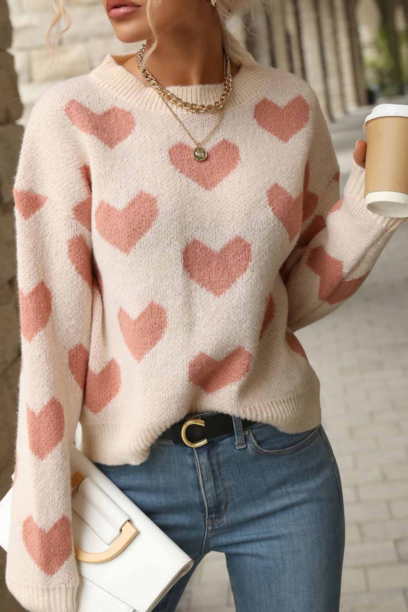 Stilla | Pullover i strik med rund halsudskæring og hjerte mønster Mode