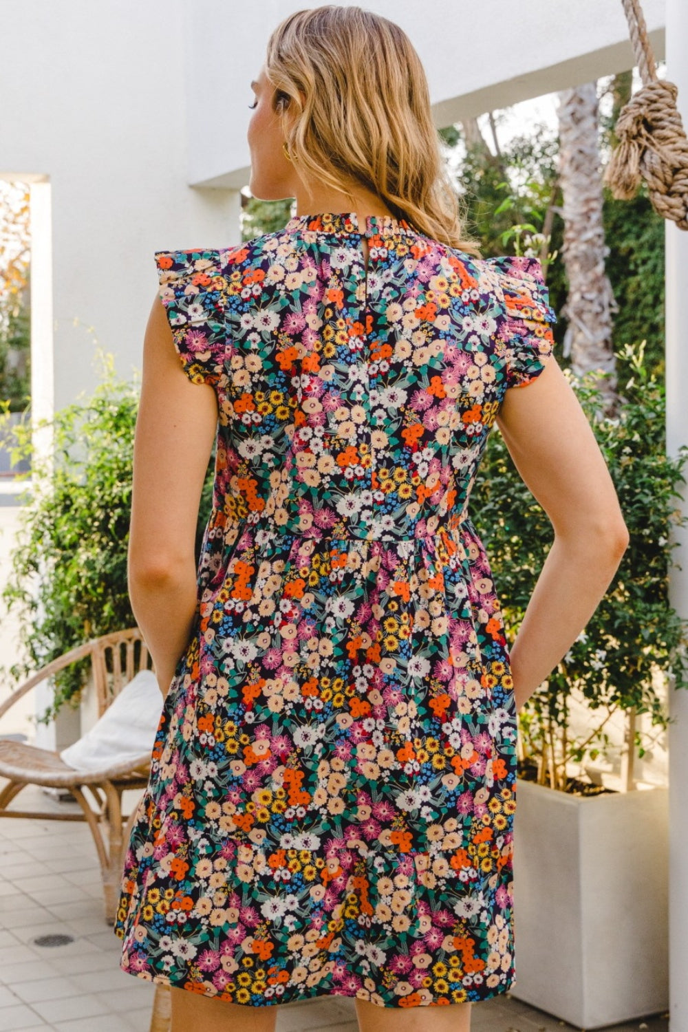 Stilla | Fuldt Storrelse Floral Ruffled Cap Sleeve Mini Kjole