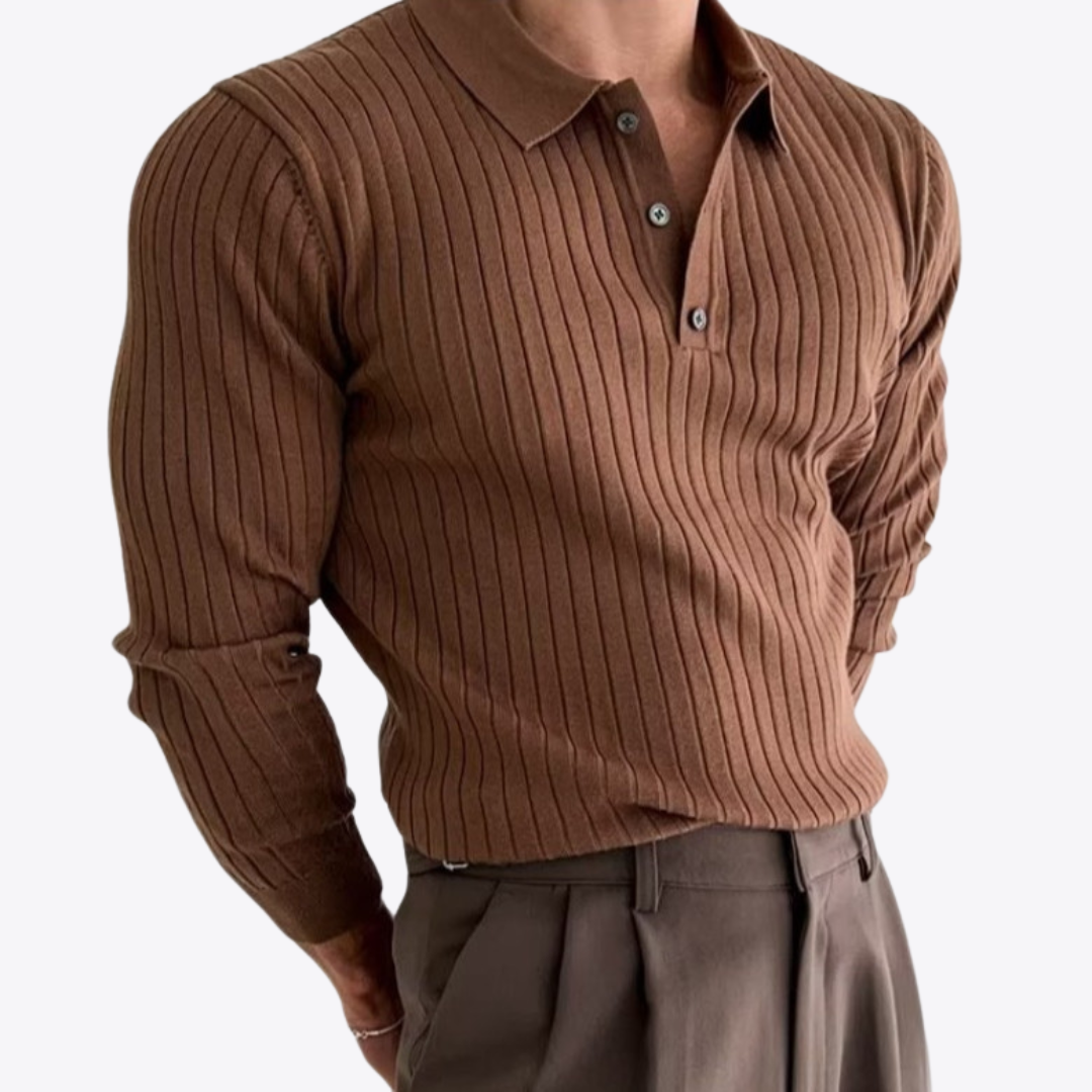 Stilla | Ribbede Langærmet Poloshirt Online