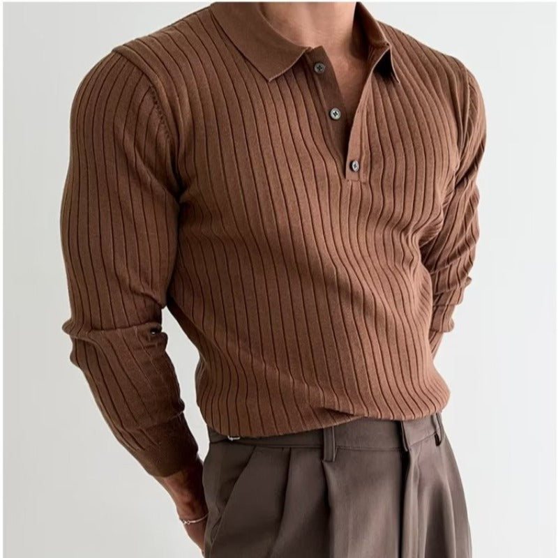Stilla | Ribbede Langærmet Poloshirt Online