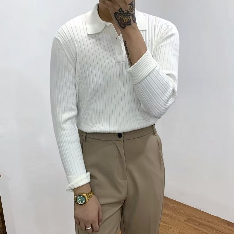 Stilla | Ribbede Langærmet Poloshirt Online