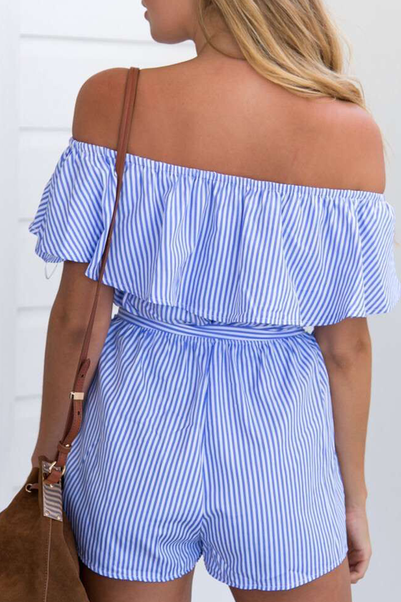 Stilla | Afslappet Stribet Flounce Off the Shoulder Lige Jumpsuits Hot på udsalg