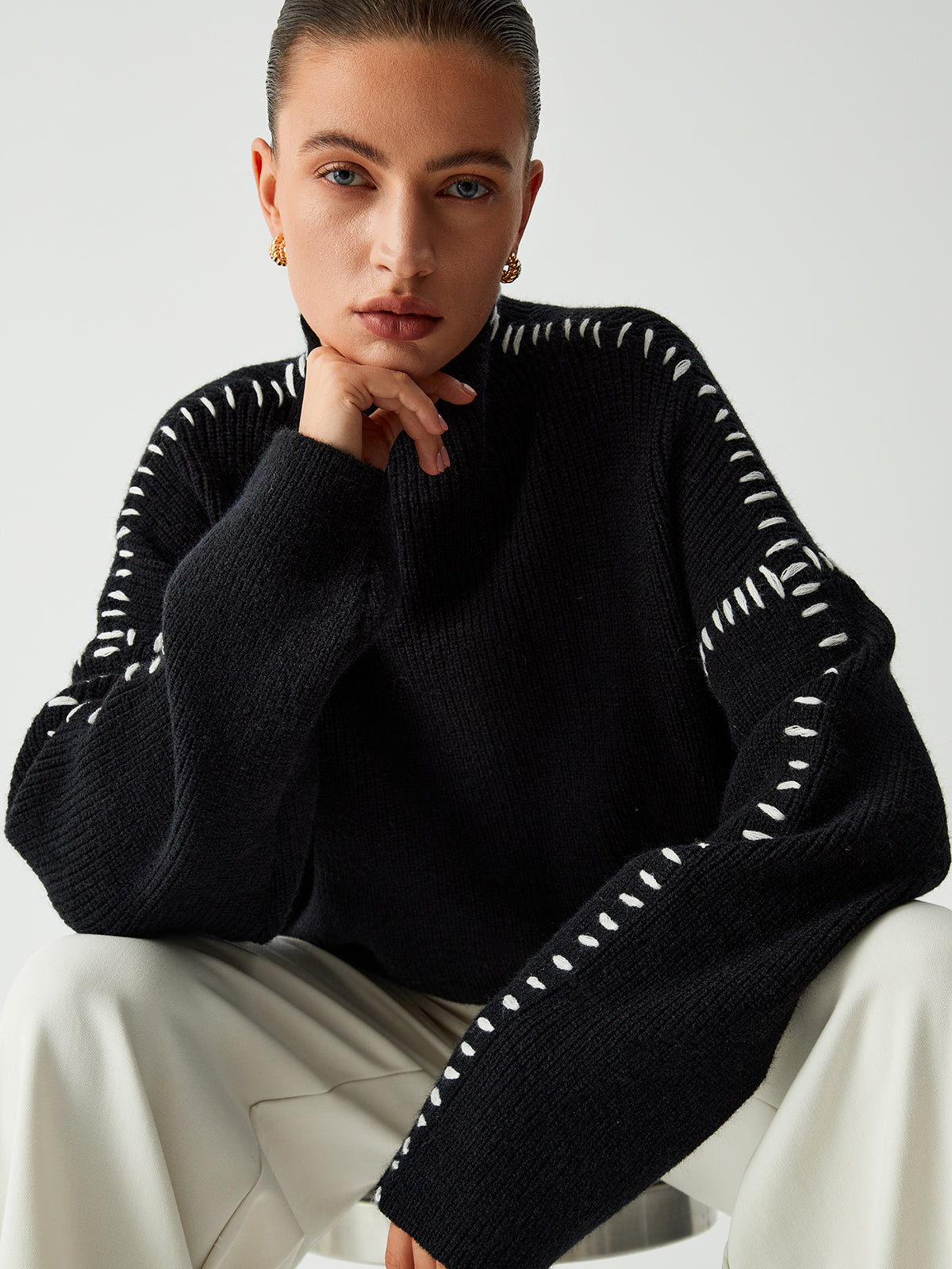 Stilla | Rullekravepullover med Piqué Detaljer