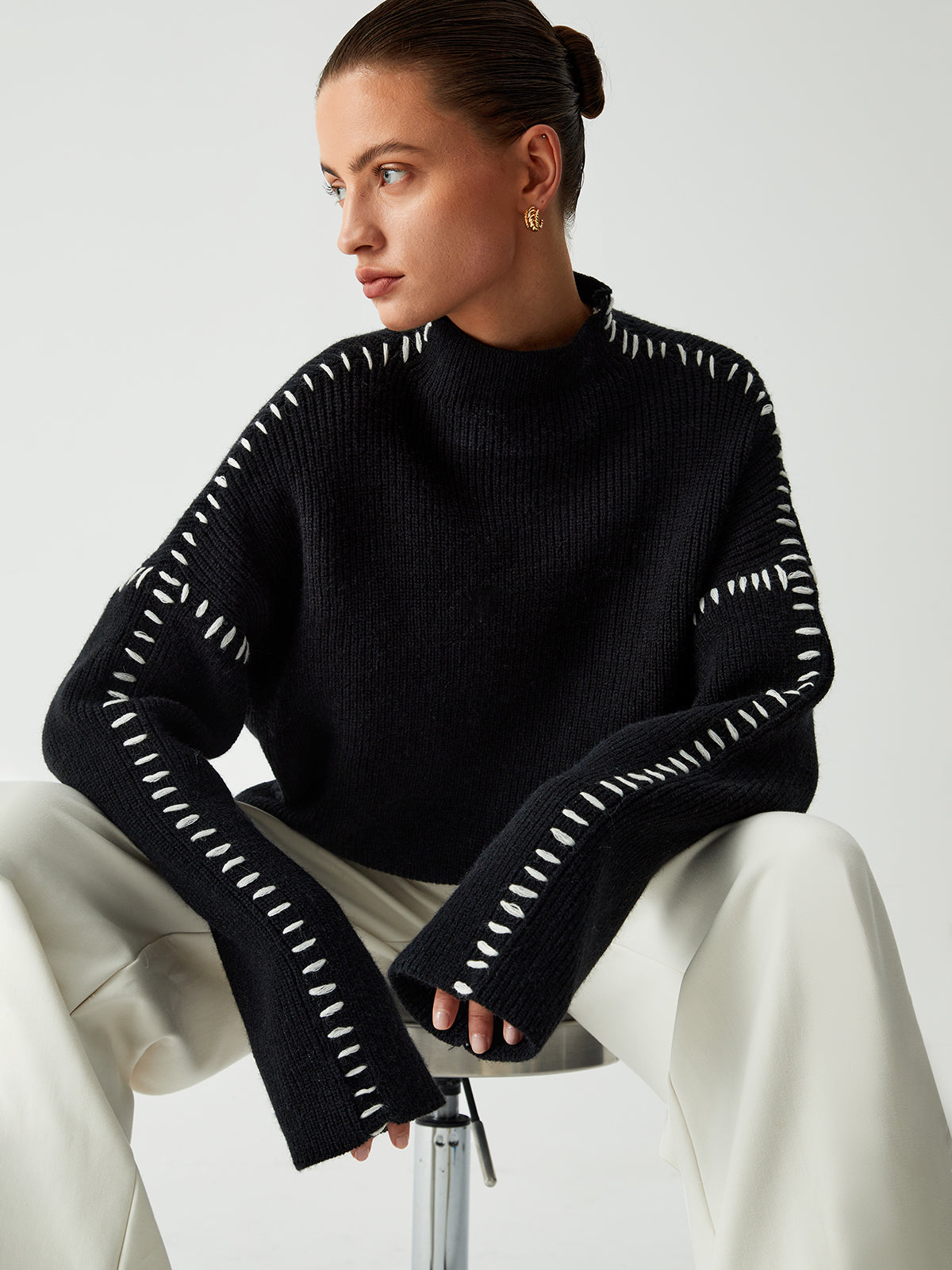Stilla | Rullekravepullover med Piqué Detaljer