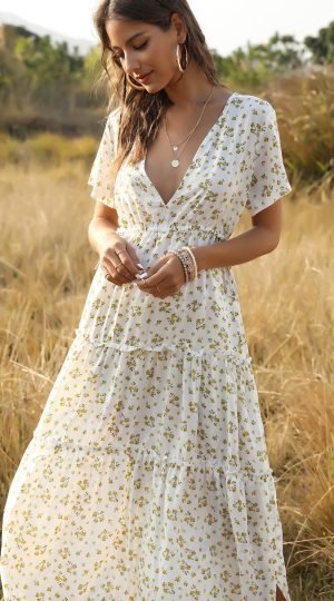 Stilla | Sommer Blomsterprint Flæser Boho Maxi Kjole Udsalg