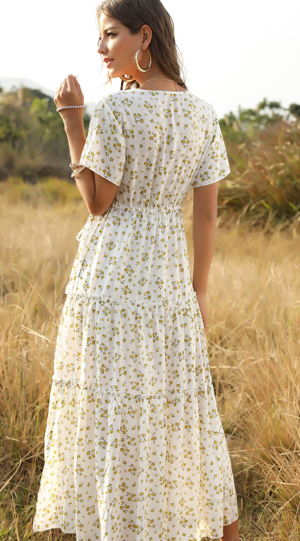 Stilla | Sommer Blomsterprint Flæser Boho Maxi Kjole Udsalg