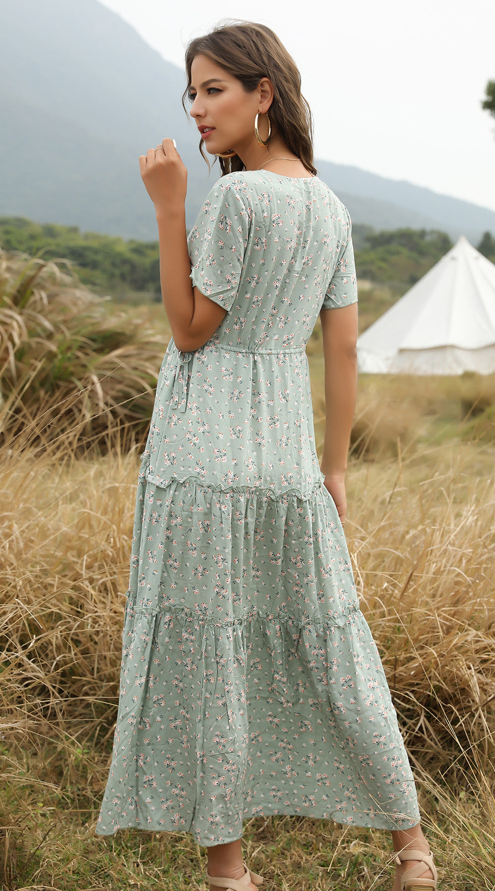 Stilla | Sommer Blomsterprint Flæser Boho Maxi Kjole Udsalg