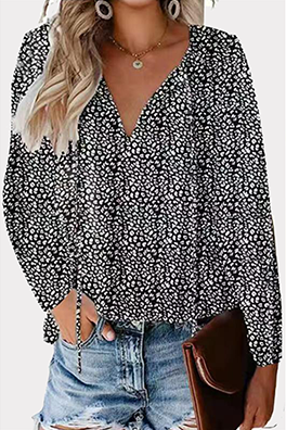 Stilla | Elegante Overdele Med Trykt Patchwork Og V-udskæring Online Hot Salg