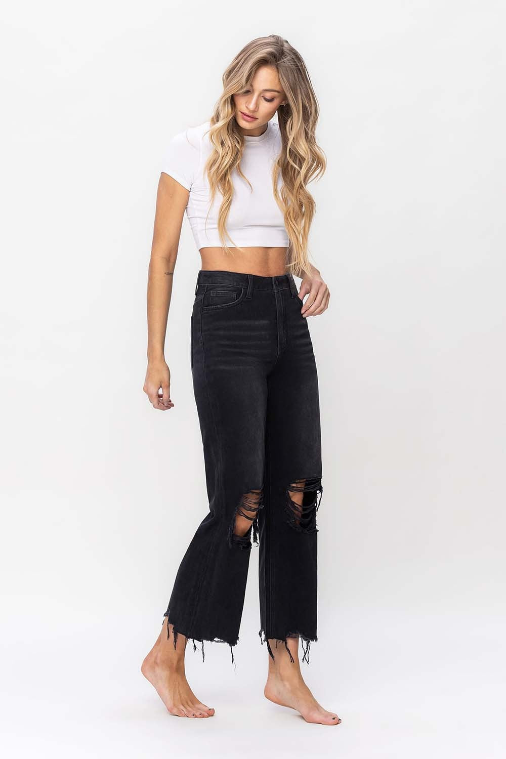 Stilla | by Flying Monkey Vintage Ultra Høj Talje Distressed Crop Flare Jeans