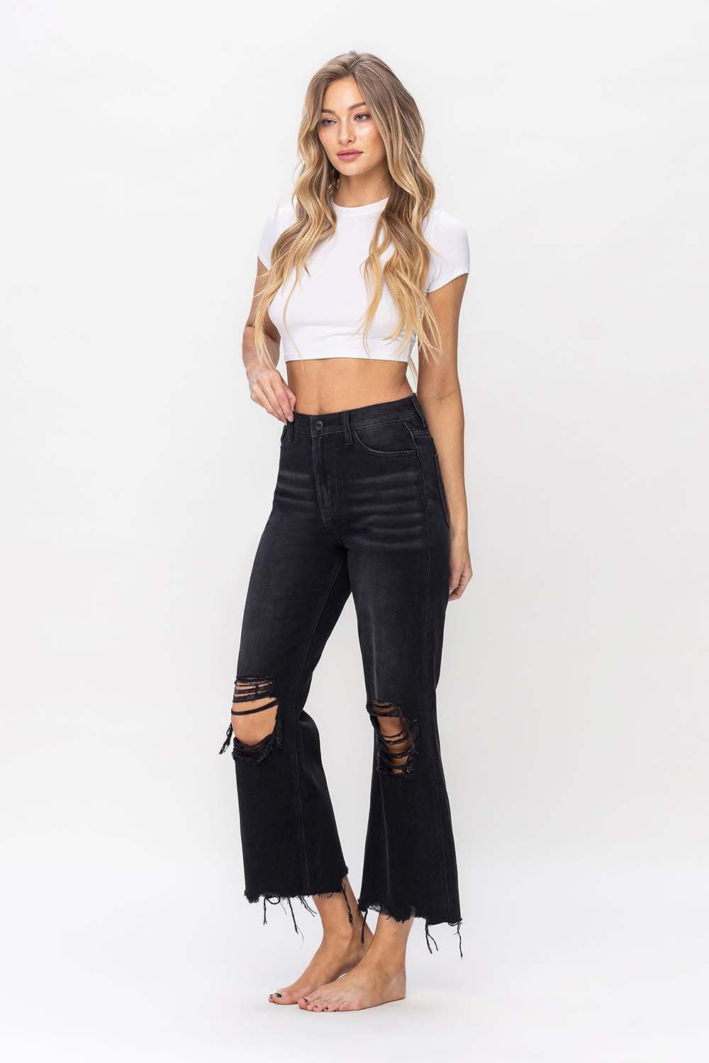 Stilla | by Flying Monkey Vintage Ultra Høj Talje Distressed Crop Flare Jeans