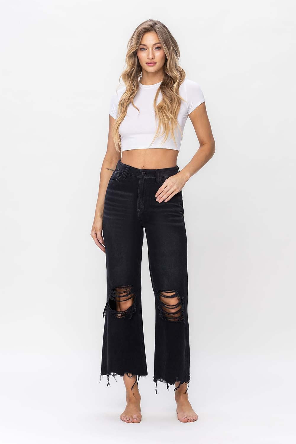 Stilla | by Flying Monkey Vintage Ultra Høj Talje Distressed Crop Flare Jeans