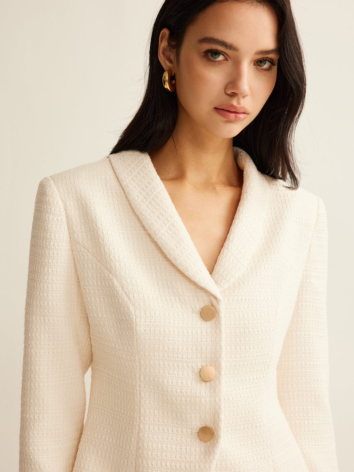 Stilla | Elegant Ivory Tweed Blazer med Guld Accenter