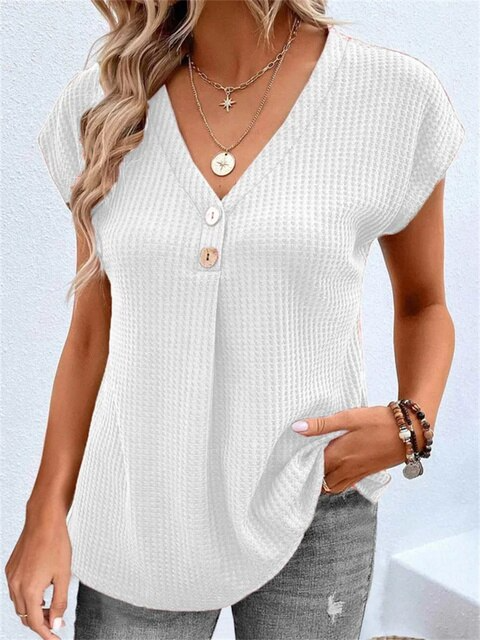 Stilla | Ensfarvet T-shirt Med V-hals Hot på udsalg