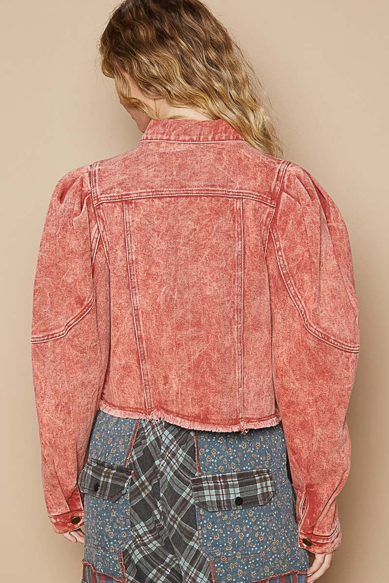 Stilla | Raw Hem Knap Op Cropped Denim Jakke