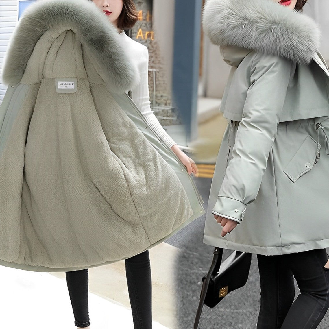 Stilla | Dameparka med pelskrave, uldforing