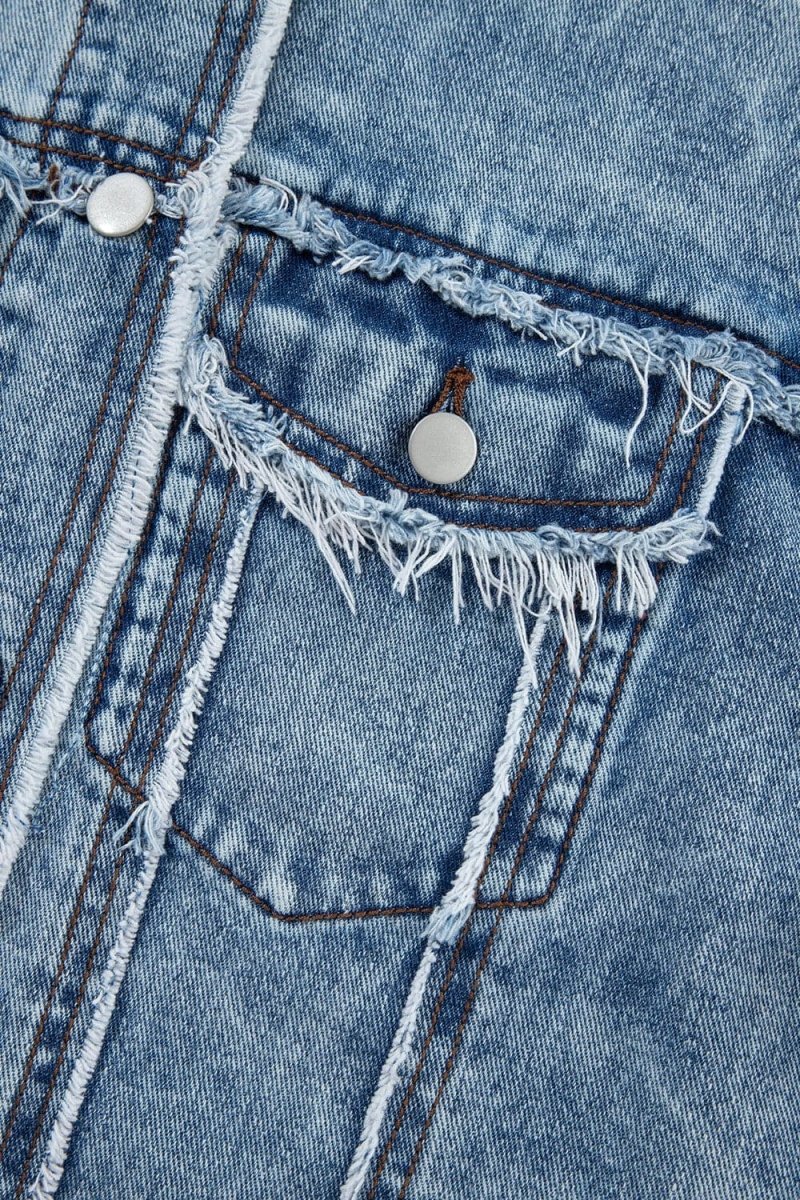 Stilla | Hem Drawstring Plaid Denim Jakke til Kvinder Udsalg