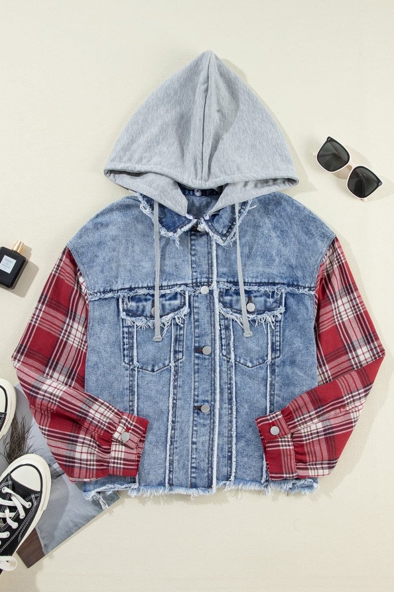 Stilla | Hem Drawstring Plaid Denim Jakke til Kvinder Udsalg