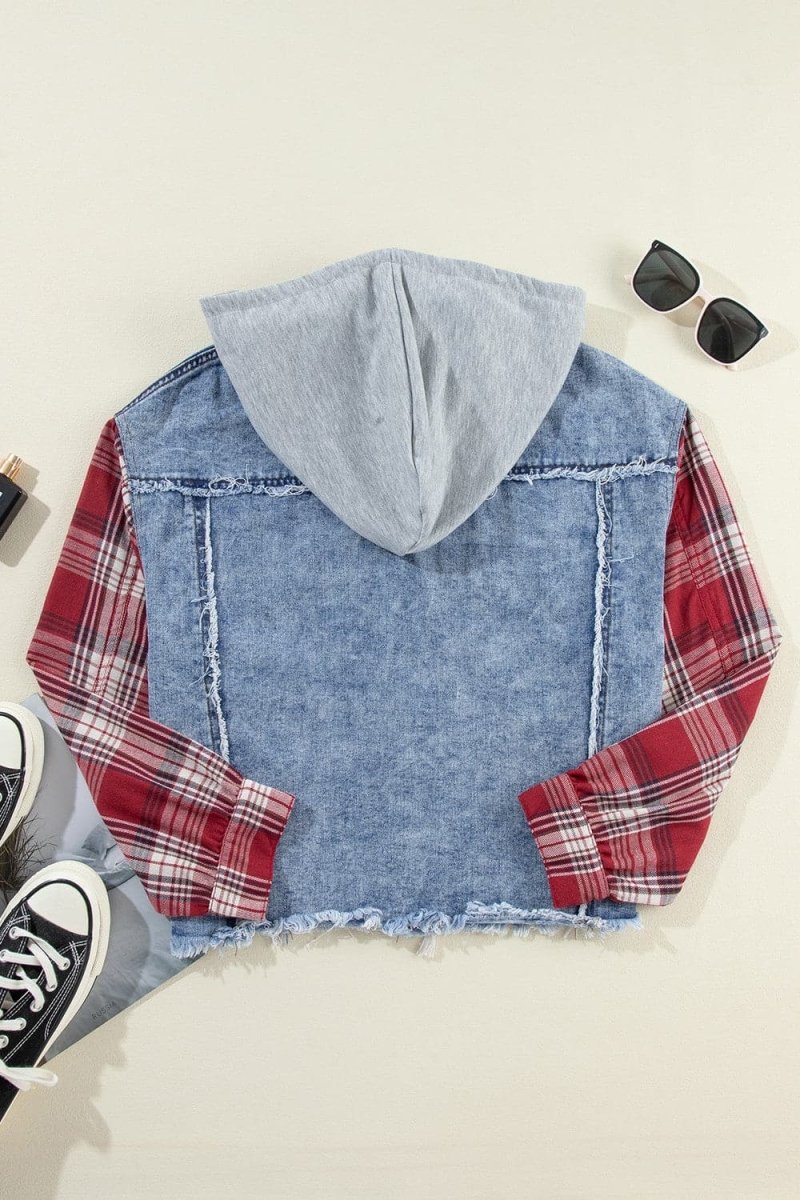 Stilla | Hem Drawstring Plaid Denim Jakke til Kvinder Udsalg