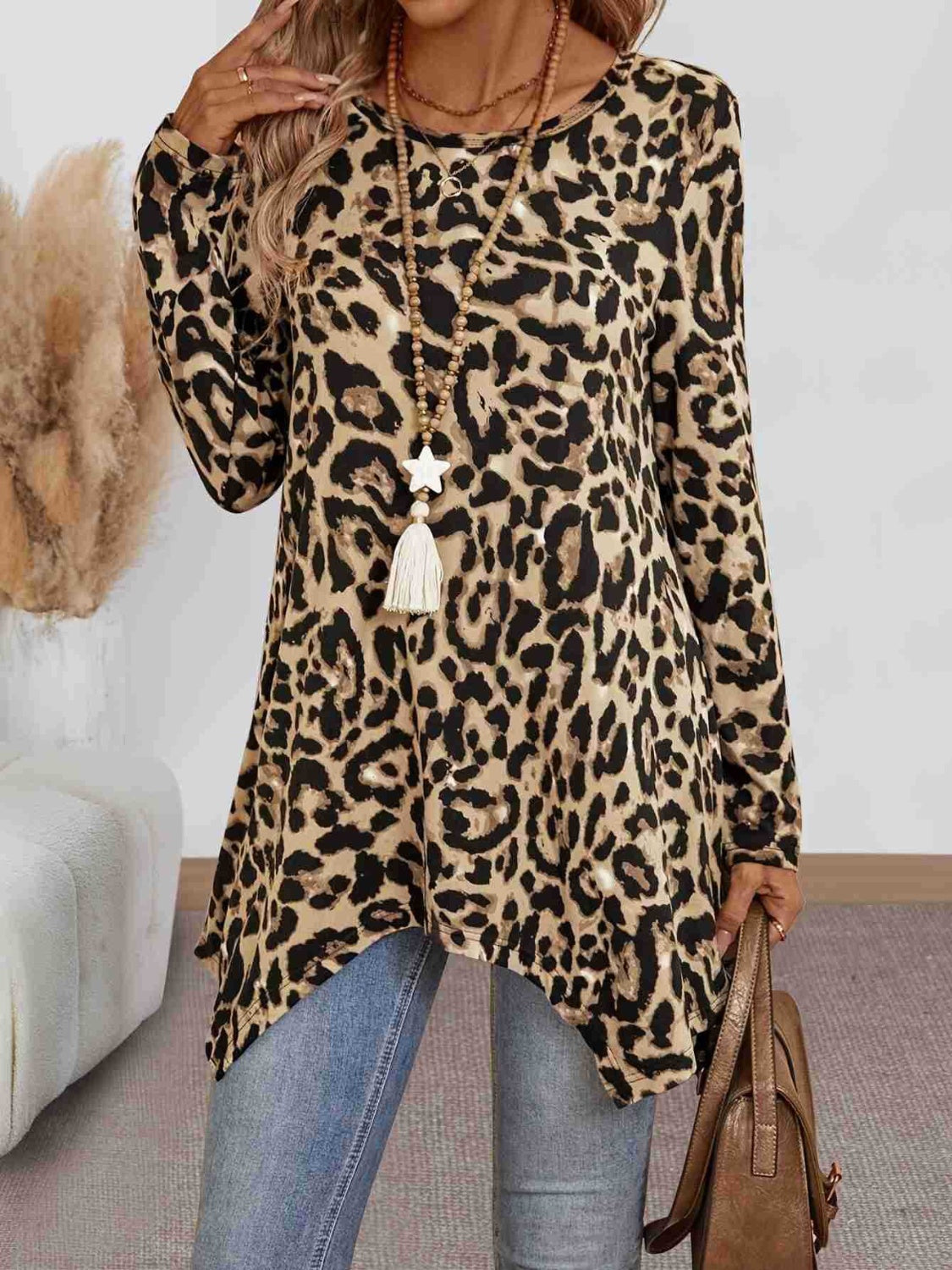 Stilla | Leopard Rundhalset Langærmet T-Shirt Online salg
