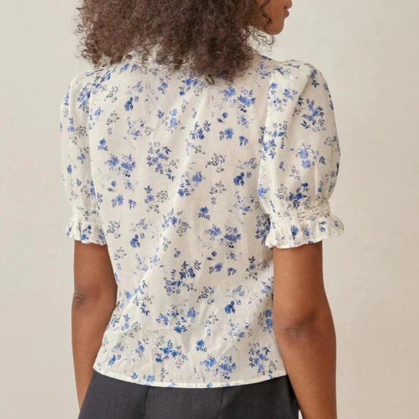 Stilla | vintage blomstret bluse med blondekant Levere
