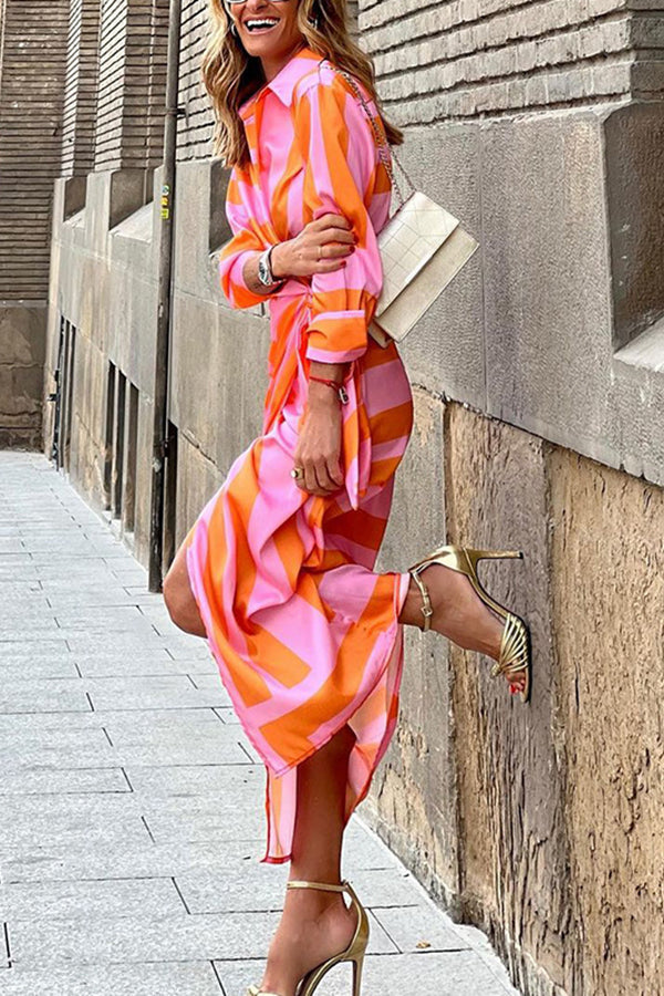 Stilla | Stripe Knot Shirt Collat Midi Wrap Kjole