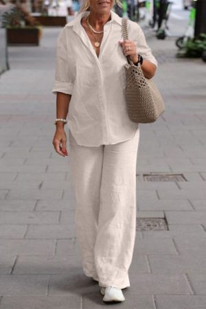 Stilla | Afslappet Street Solid Solid Color Turn Down Collar Langærmet to Deler Online salg