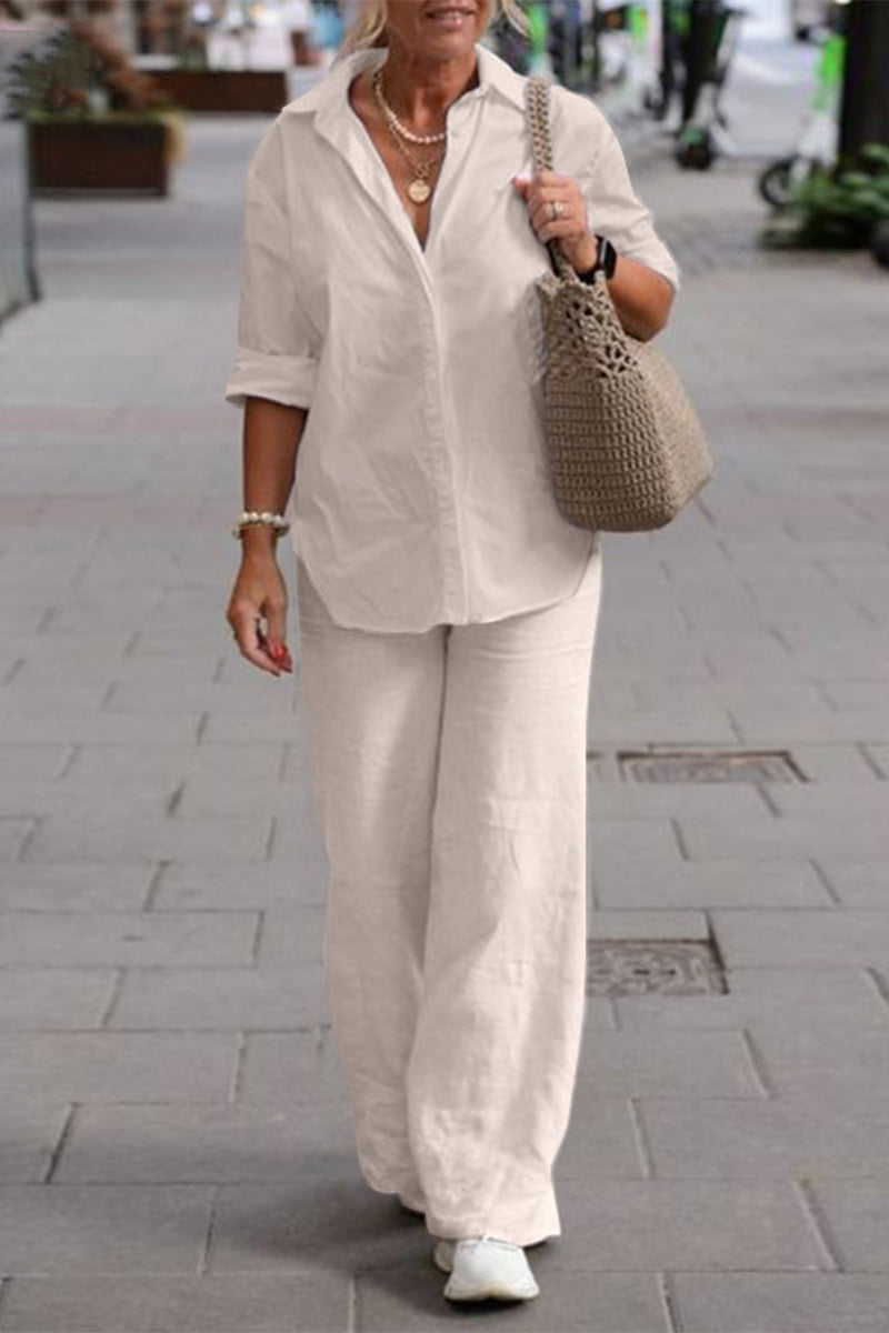 Stilla | Afslappet Street Solid Solid Color Turn Down Collar Langærmet to Deler Online salg