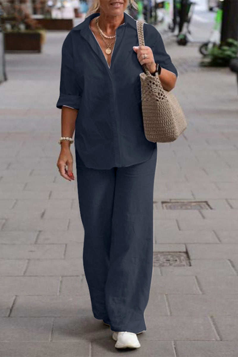 Stilla | Afslappet Street Solid Solid Color Turn Down Collar Langærmet to Deler Online salg