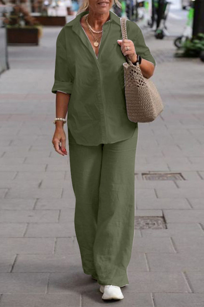 Stilla | Afslappet Street Solid Solid Color Turn Down Collar Langærmet to Deler Online salg
