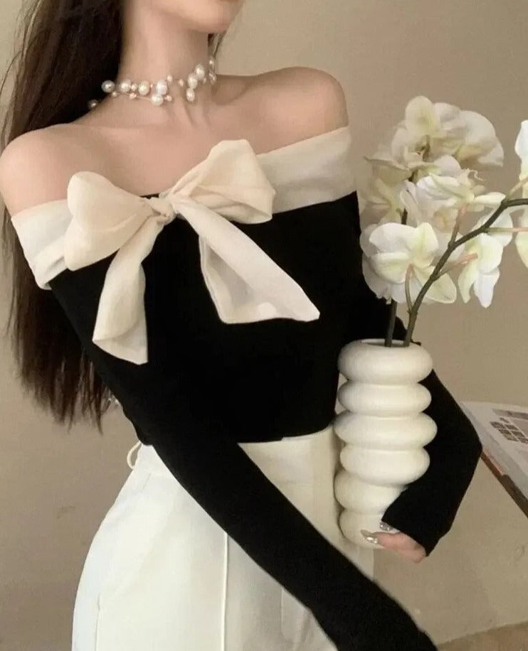 Stilla | Off-Shoulder Bluse mit Langen Ärmeln und Schleife