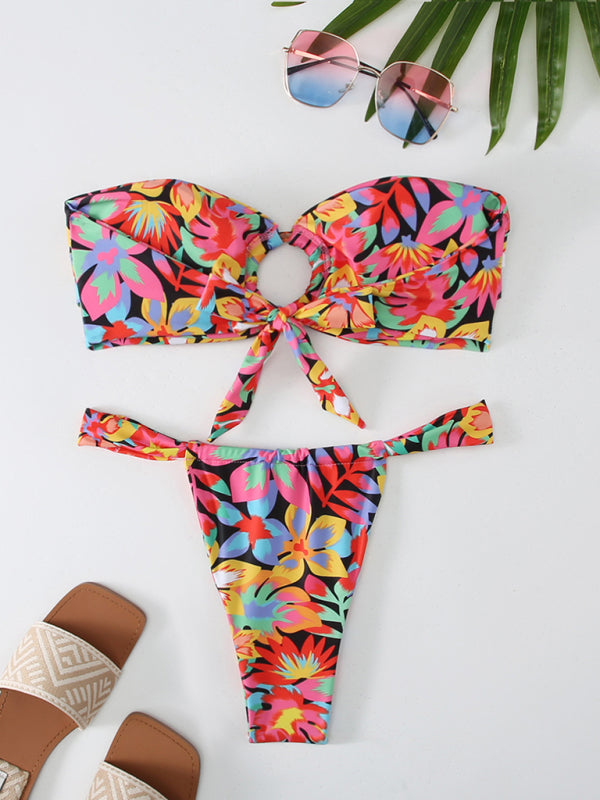 Stilla | Blomster Ternet Print Bandeau Bikini på udsalg
