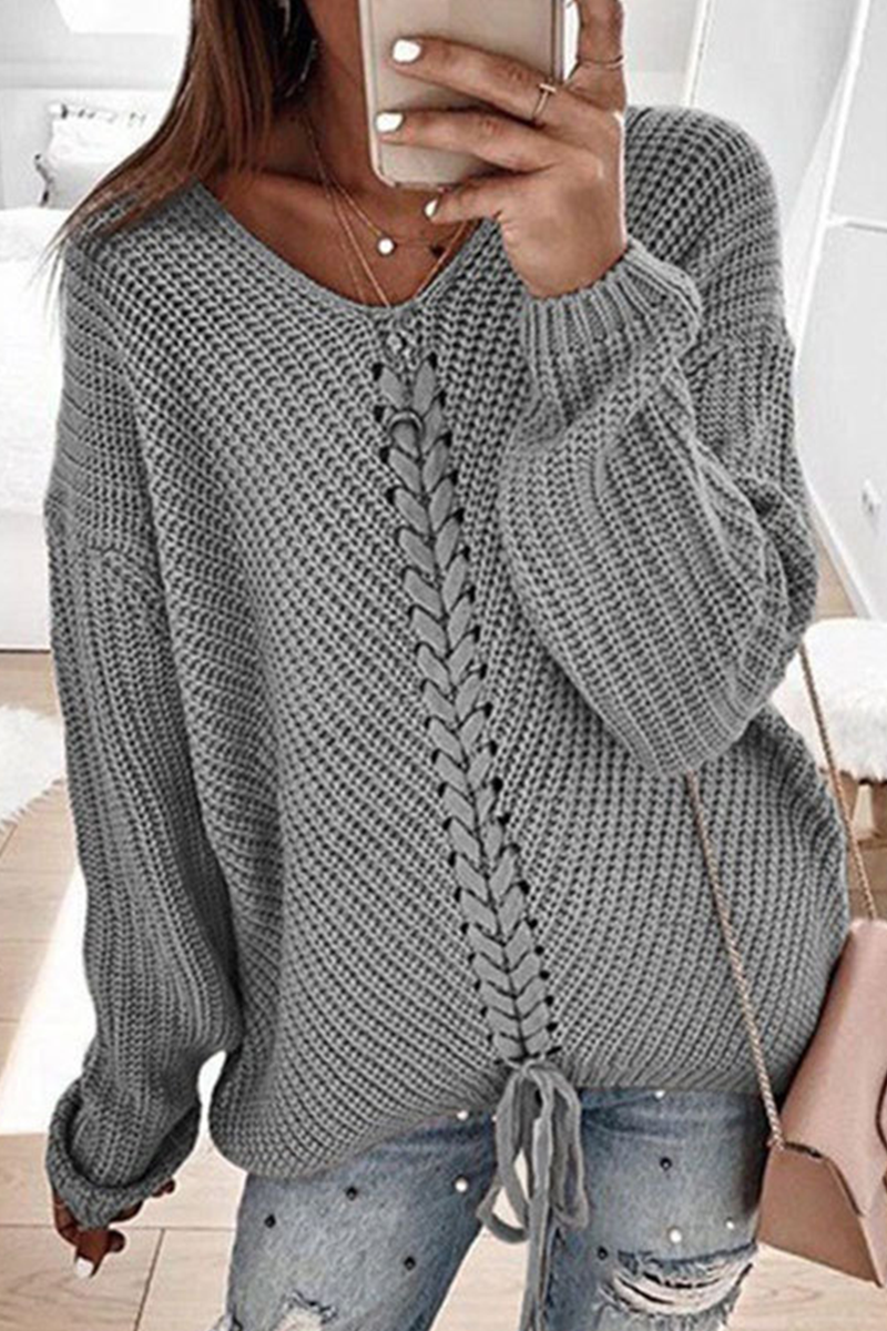 Stilla | Ensfarvet Casual Sweatshirt Med V-hals og Krydsede Stropper Levere