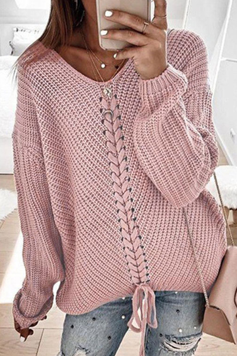 Stilla | Ensfarvet Casual Sweatshirt Med V-hals og Krydsede Stropper Levere
