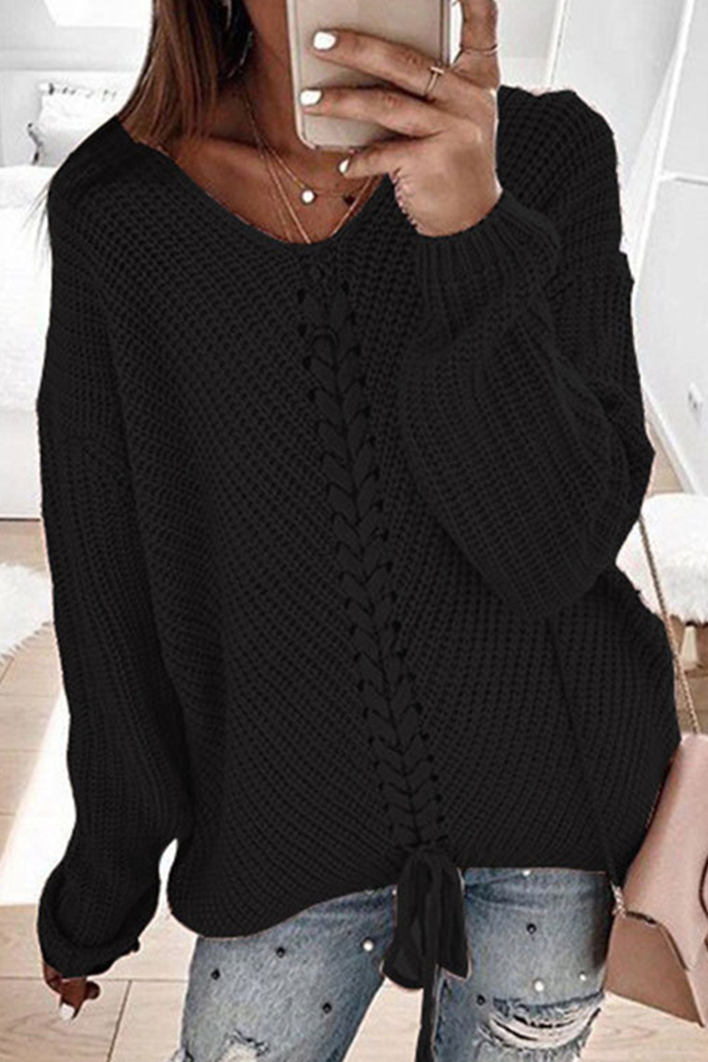 Stilla | Ensfarvet Casual Sweatshirt Med V-hals og Krydsede Stropper Levere