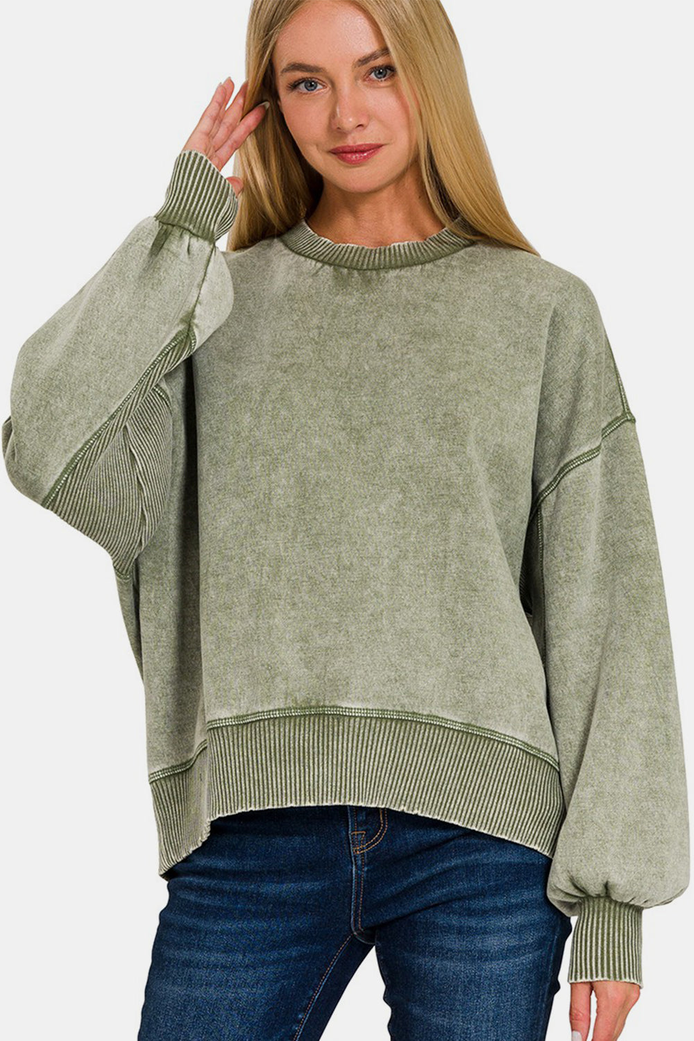 Stilla | Rund Hals Faldet Skulder Lantern Ærme Sweatshirt Online nu