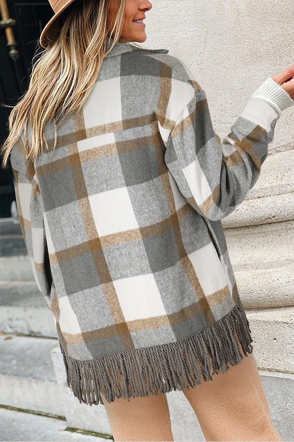 Stilla | Checks Skjorte Bluse Med Trykknap Lomme Og Frynset Kant